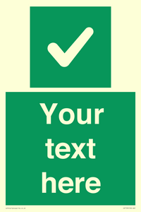 Custom green background, green square with tick sign